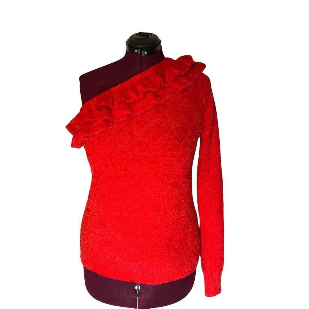 Women's Versona‎ Size S Red Ruffled One Sleeve Sweater